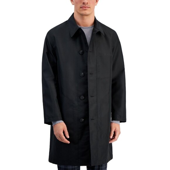 New $445 Hugo Boss Relaxed Fit Water Repellent Long Coat Mens 2XL Black Collared